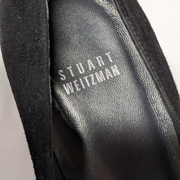 Stuart Weitzman Red and Black Suede Stiletto Peep Toe Heels Puente Size 9.5 - Picture 6 of 7